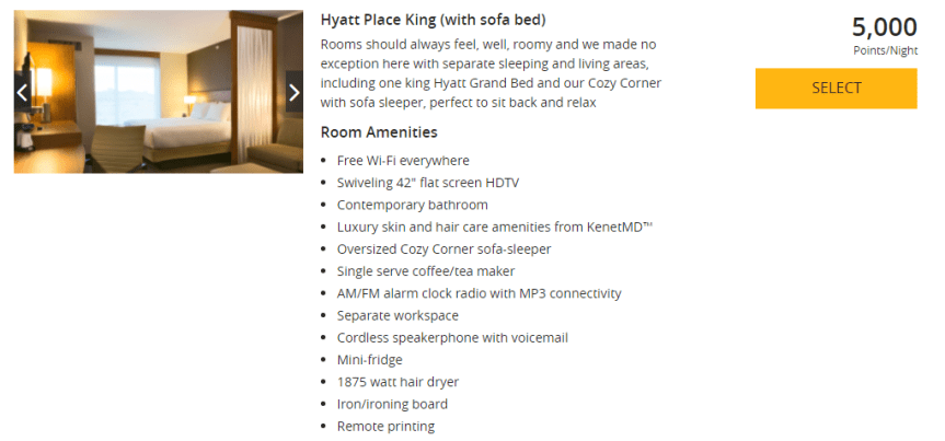 hyatt hotel points per night